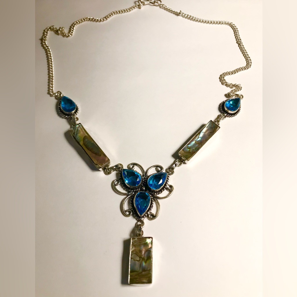 Abalone Blue Topaz 925 Sterling Silver Necklace
